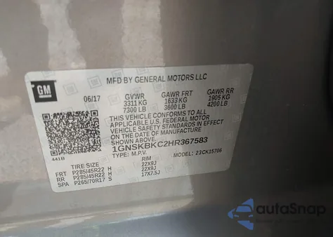 2017 Chevrolet Tahoe Lt из США, поврежденный, VIN 1GNSKBKC2HR367583